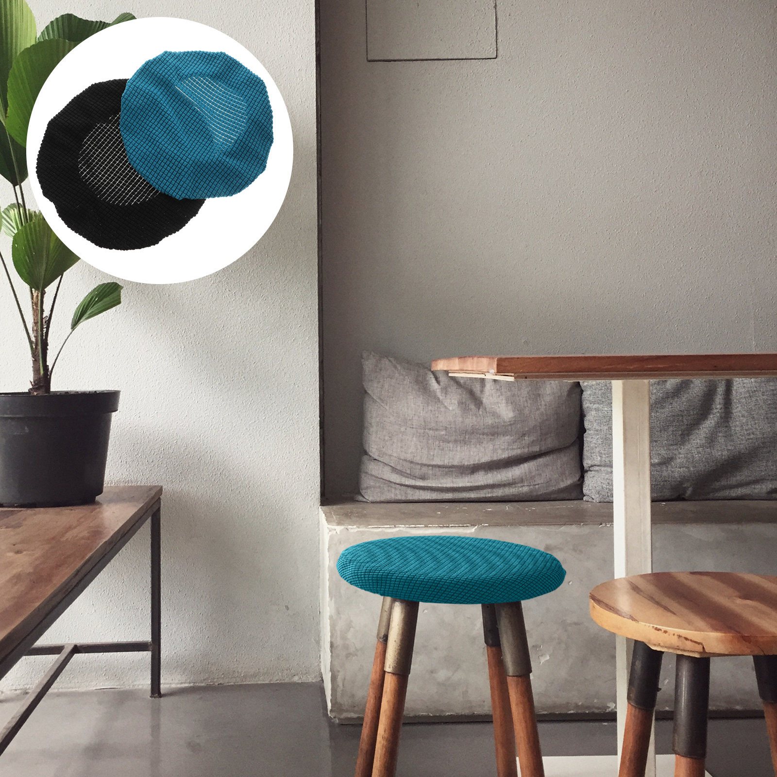 Home Bar Stools - 2Pcs Round Stool Covers Elastic Stretchable