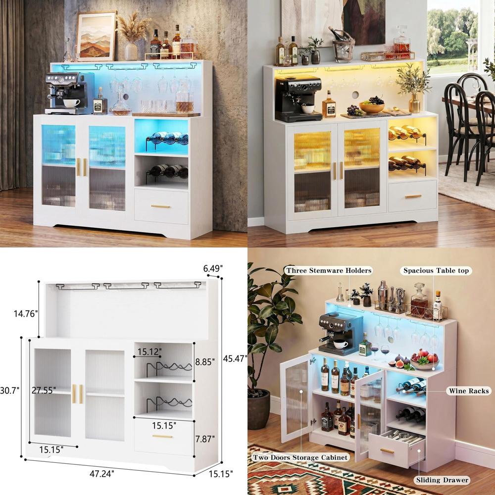 Home Bar Shelves - LED Lighted Home Bar Cabinet with