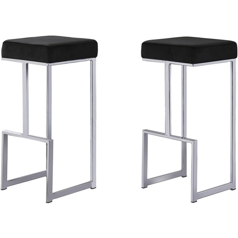 Home Bar Stools - Modern Velvet-Upholstered Bar Stools with Metal