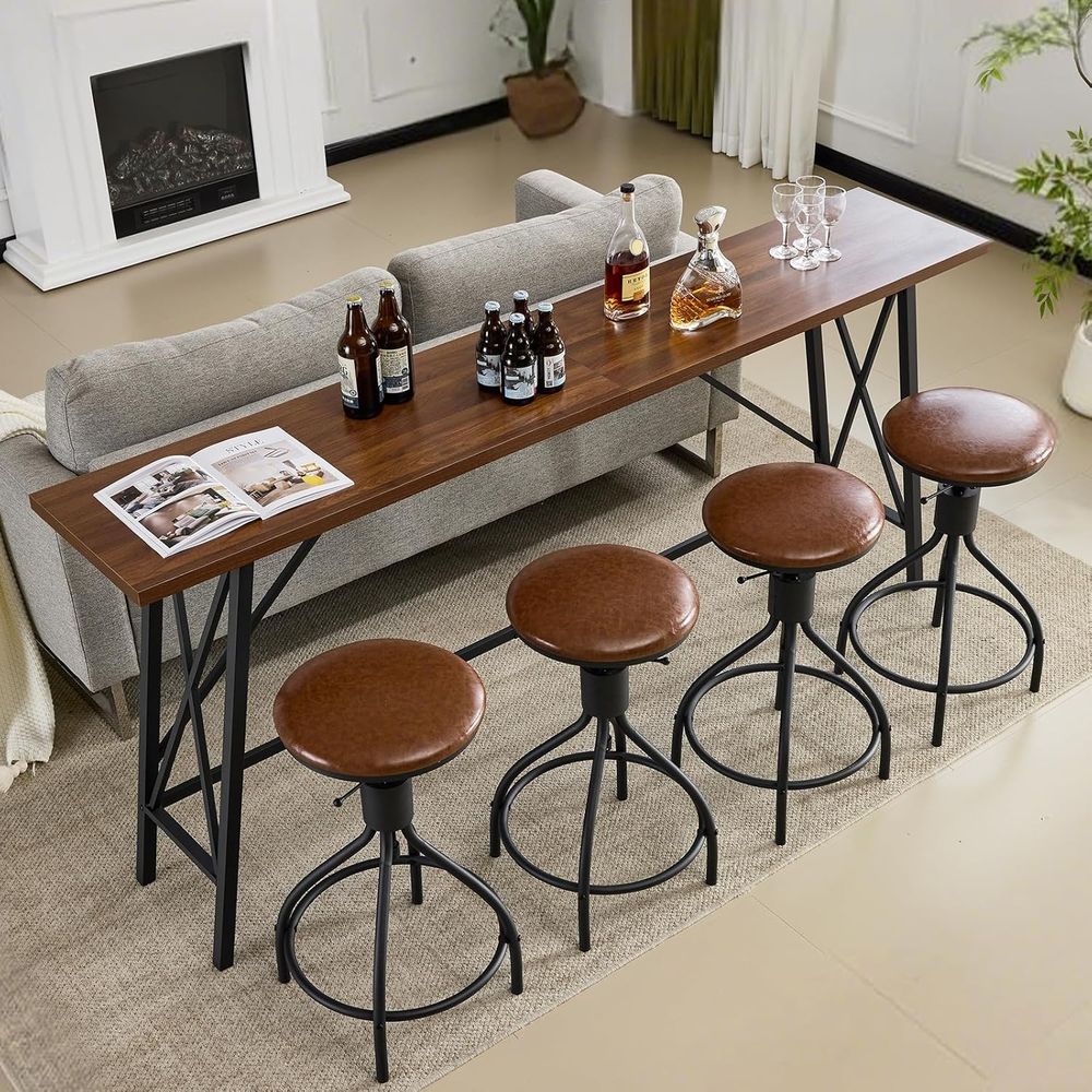 Home Bar Stools - 84-Inch Wooden and Metal Bar Table