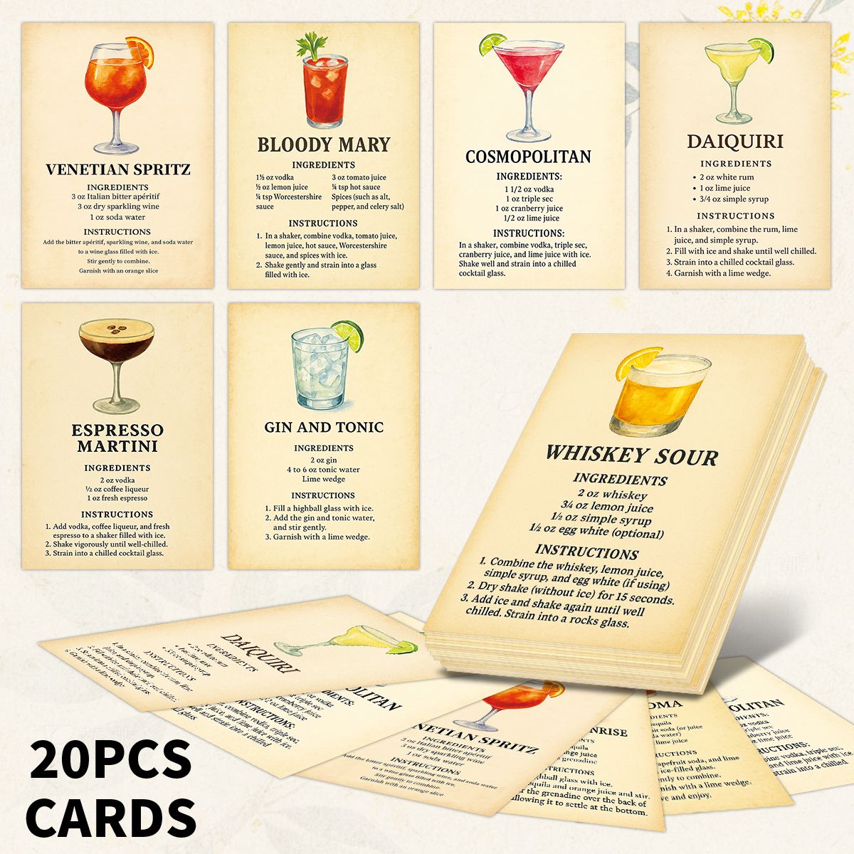Cocktail Recipe Book - 20pcs Cocktail Ingredients Recipe Small Cards,Kitchen
