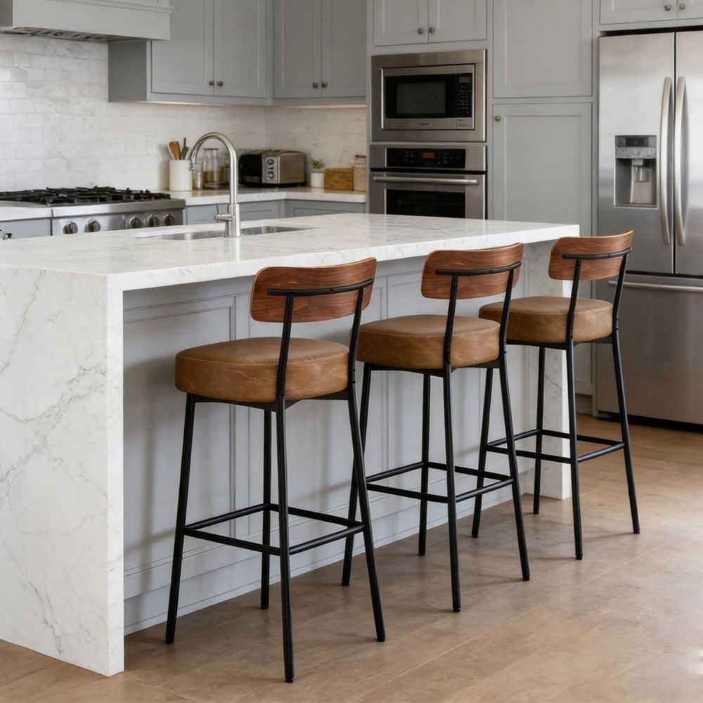 Brown Bar Stools Set o 3, Leat - Home Bar Stools ulasan dan harga