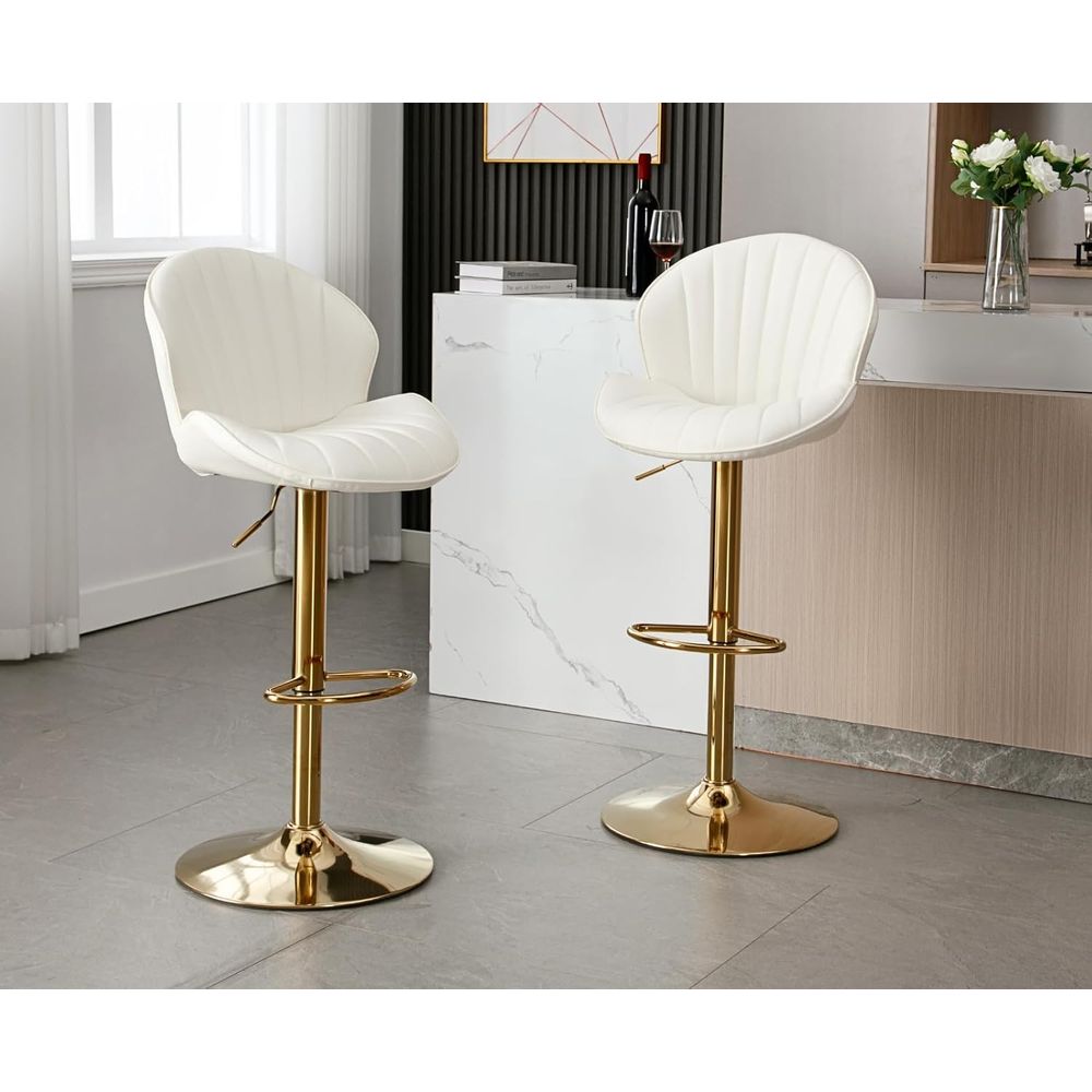 Set of 2 Cream White Leather S - Home Bar Stools ulasan dan harga