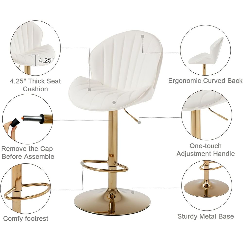 Set of 2 Cream White Leather S - Home Bar Stools ulasan dan harga