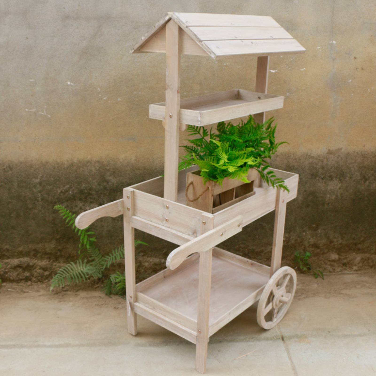 Rustic Display Trolley Wheeled - Home Bar Shelf ulasan dan harga