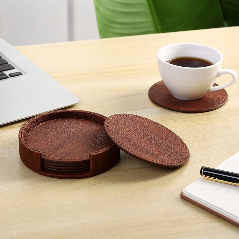 6 Wood Grain Leather Coasters  - Home Bar And Counter ulasan dan harga