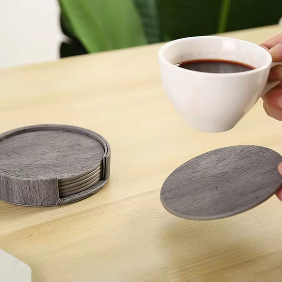 6 Wood Grain Leather Coasters  - Home Bar And Counter ulasan dan harga