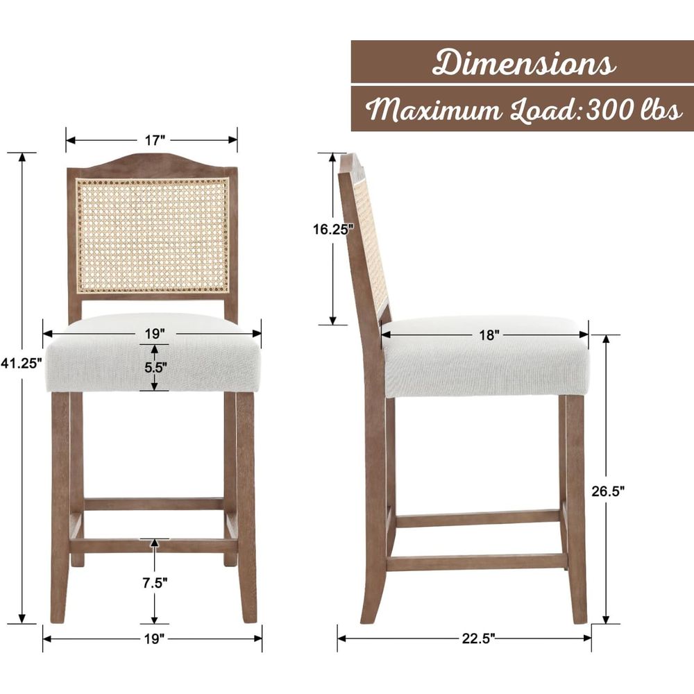 Set of 4 Linen Beige Cane Back - Home Bar Stools ulasan dan harga