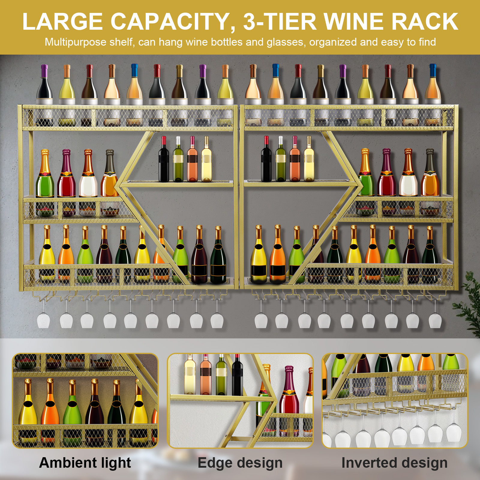 Metal Wine Storage Rack Wall M - Home Bar Shelf ulasan dan harga
