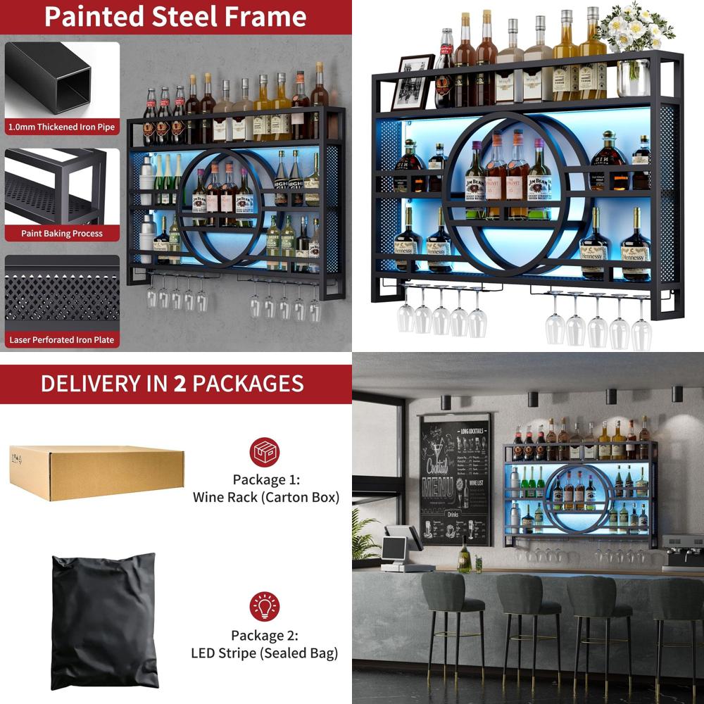 39 Wall-Mounted 3-Tier Wine Ra - Home Bar Shelves ulasan dan harga