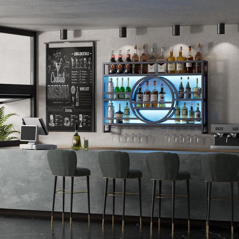 39 Wall-Mounted 3-Tier Wine Ra - Home Bar Shelves ulasan dan harga