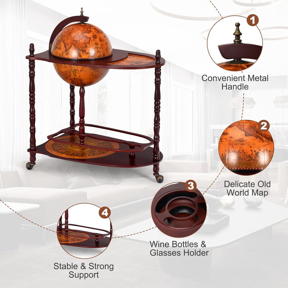 Vintage 34.5 Wheeled Globe Bar - Home Bar Shelf ulasan dan harga