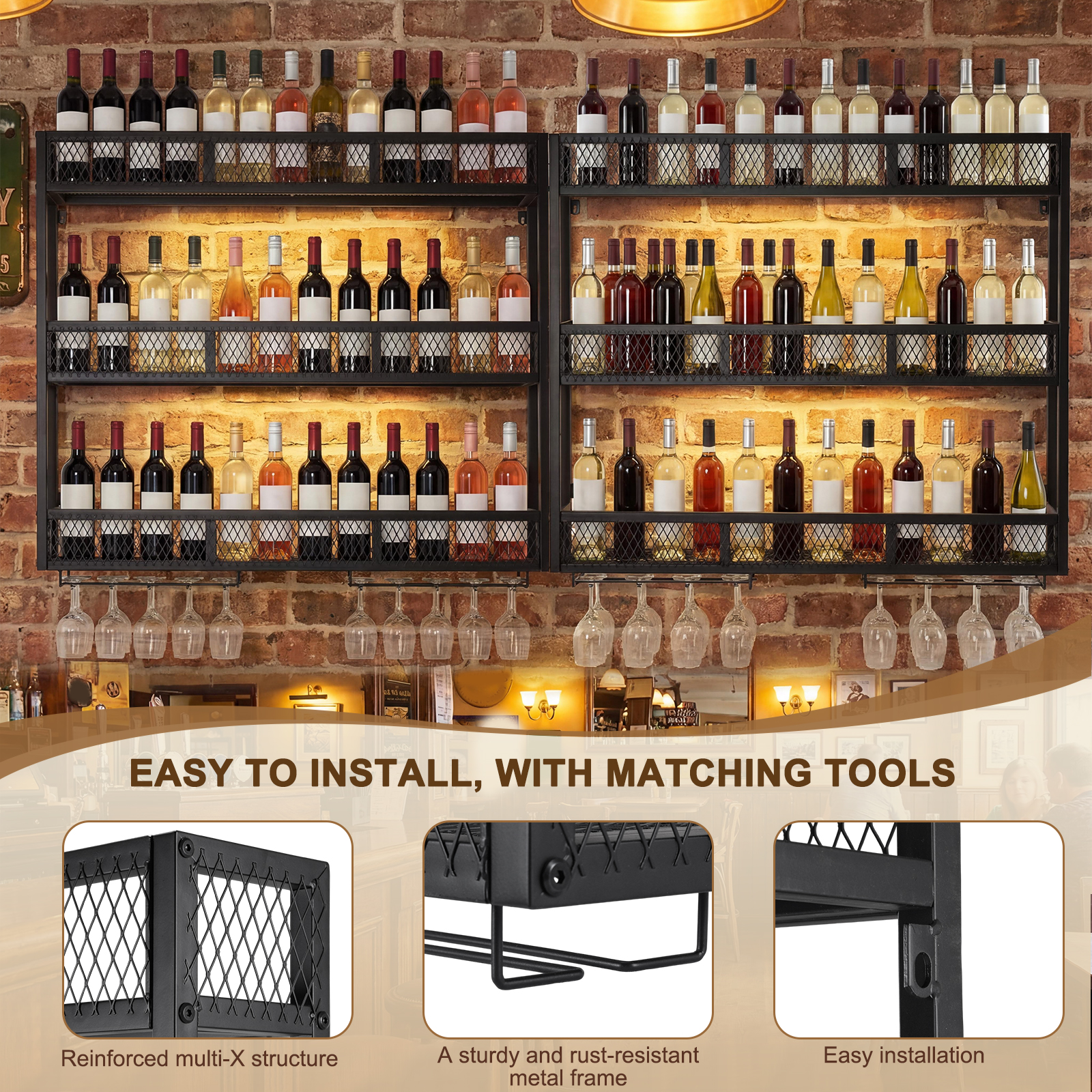 39in 3-Tiers Wall Mounted Wine - Home Bar Shelf ulasan dan harga