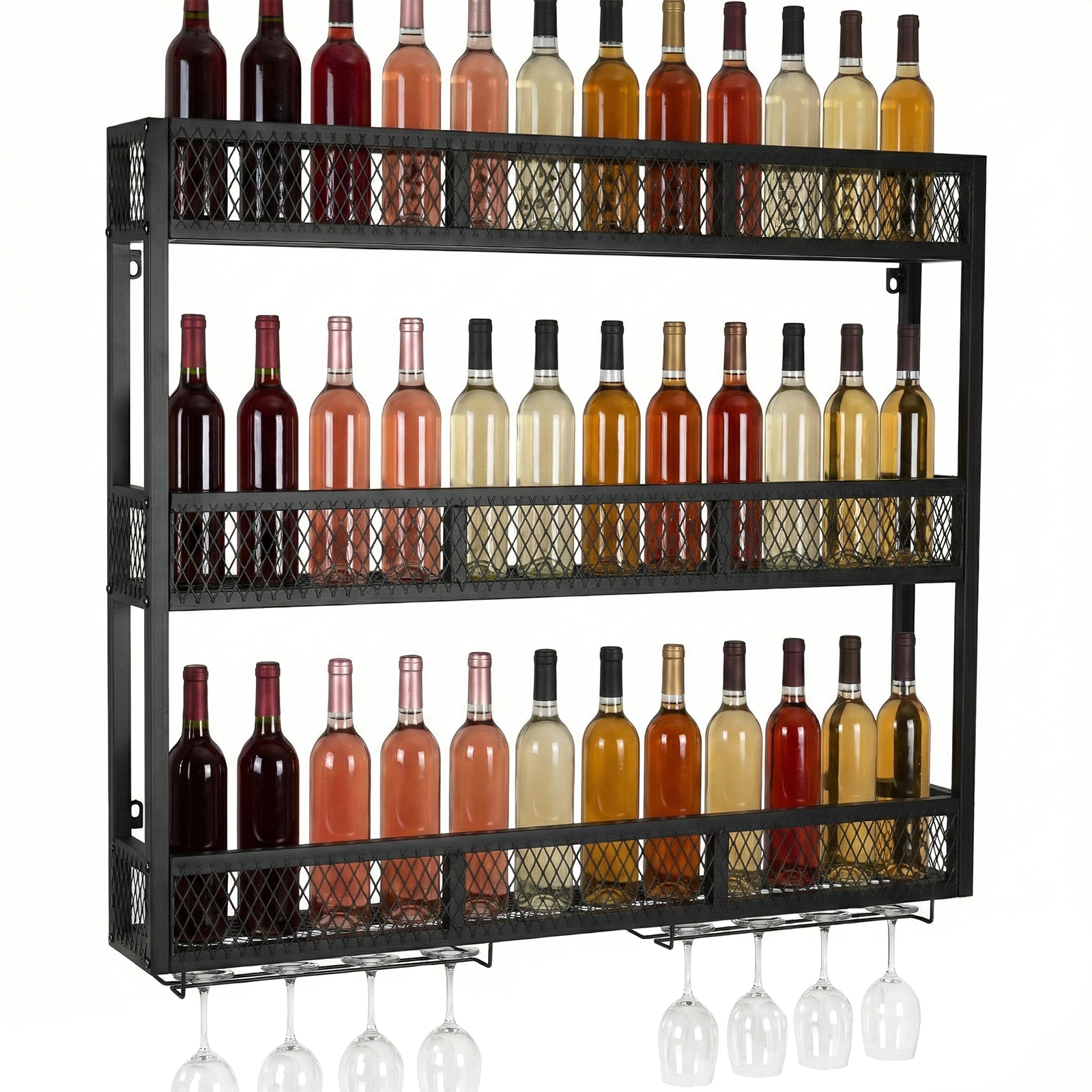39in 3-Tiers Wall Mounted Wine - Home Bar Shelf ulasan dan harga