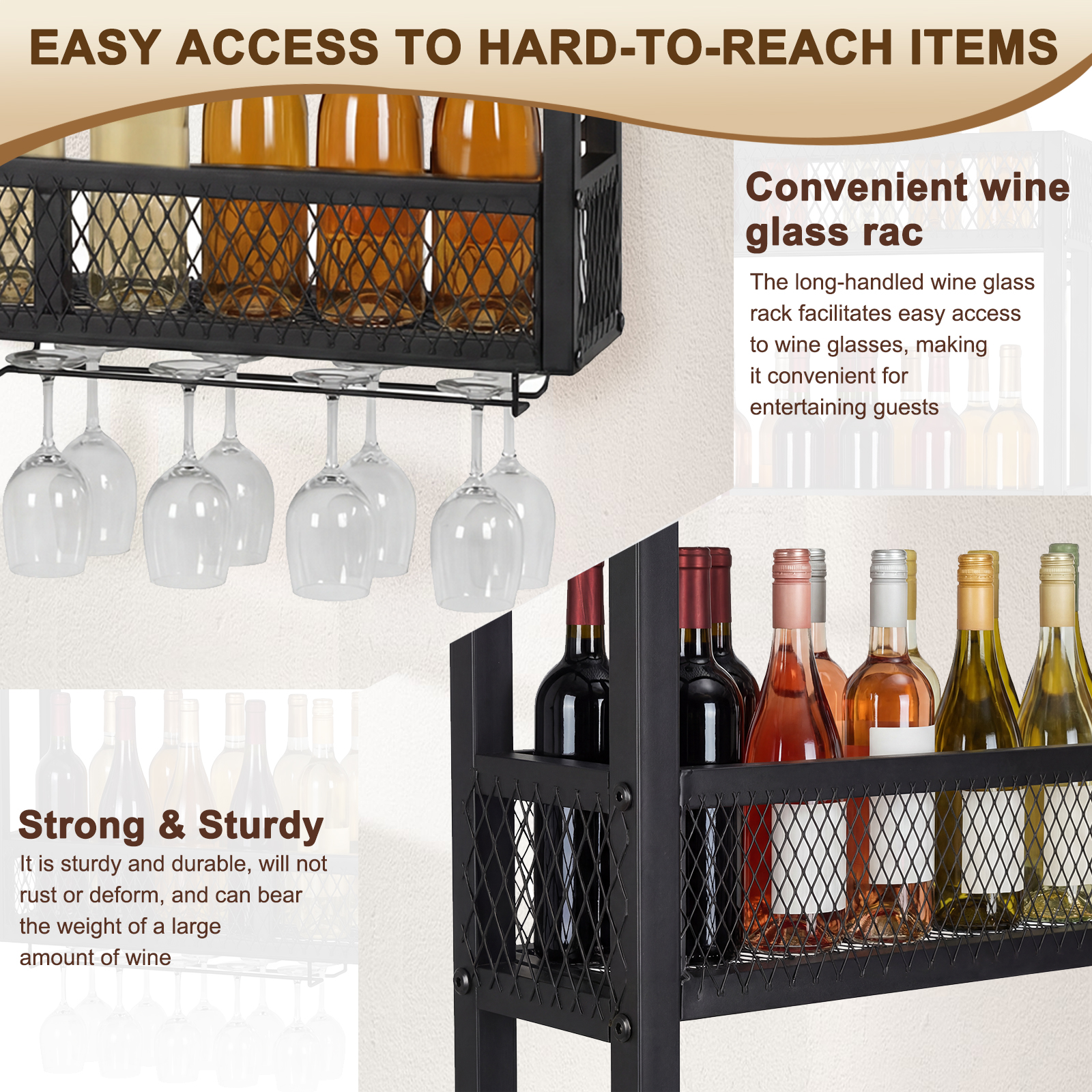 39in 3-Tiers Wall Mounted Wine - Home Bar Shelf ulasan dan harga