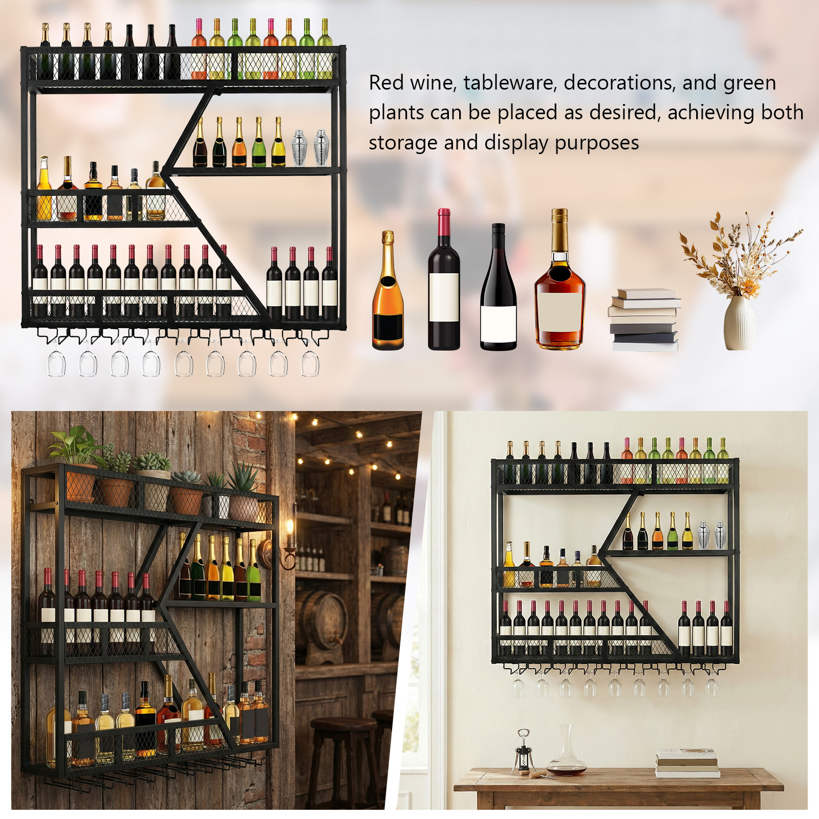 39in 3-Tiers Floating Bar Shel - Home Bar Shelf ulasan dan harga