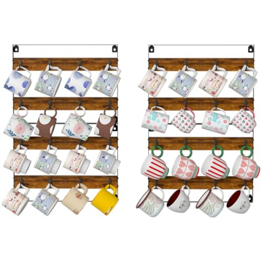 Rustic Wood Coffee Mug Rack -  - Home Bar Shelves ulasan dan harga