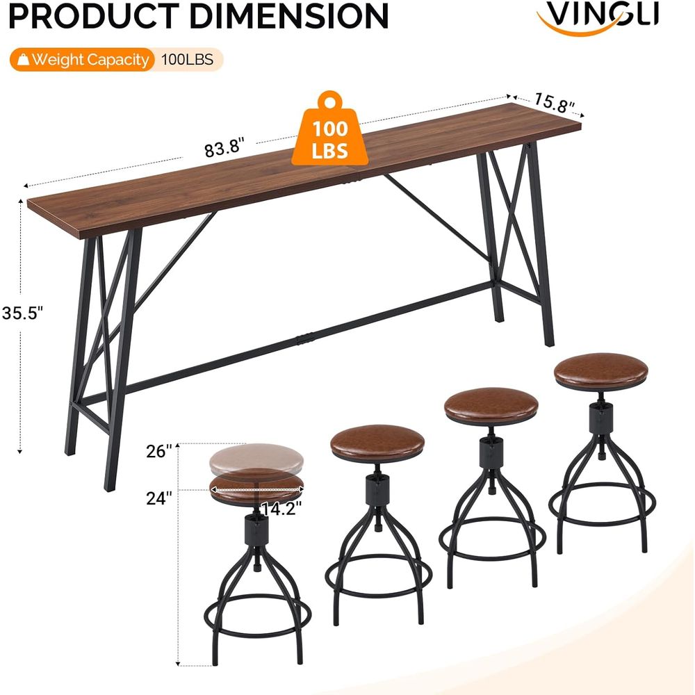 84-Inch Wooden and Metal Bar T - Home Bar Stools ulasan dan harga